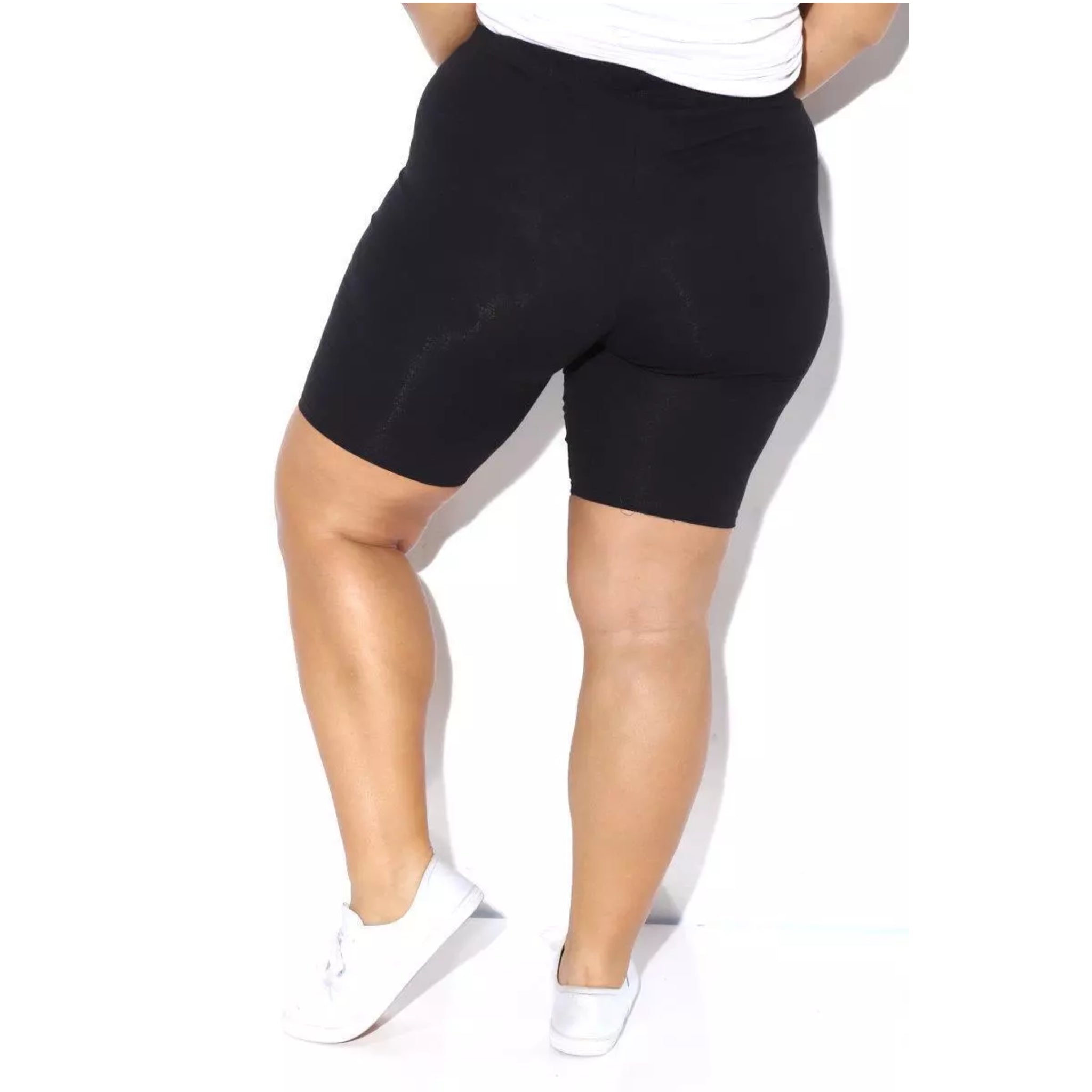 Ladies plus size black stretch cycle shorts knee length comfortable activewear summer gym casual wear